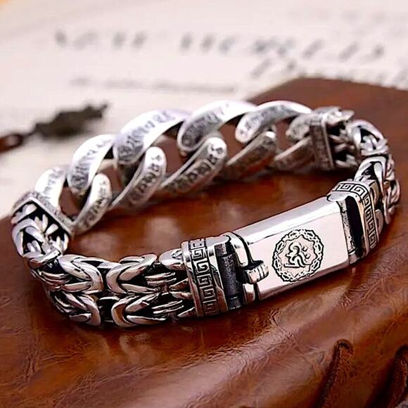 Stainless Steel Chain Link Bracelet, Mantra, Curb Hand Woven Engraved By… - Picture 2 of 12